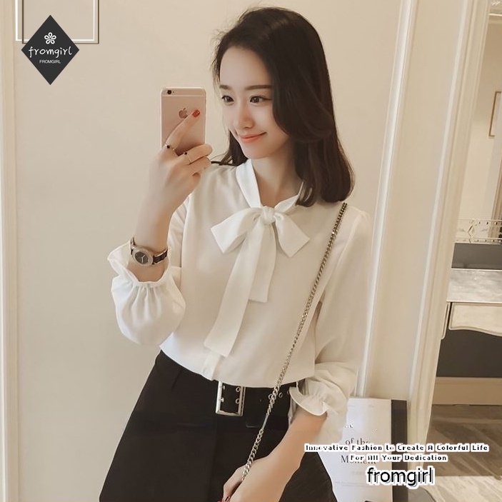 Áo sơ mi trắng tay dài dáng rộng phong cách Hàn Quốc mới