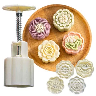 [ƯU ĐÃI HÔM NAY] Khuôn làm bánh nướng, bánh dẻo, khuôn xôi lò xo mini 4 mặt tròn in hình hoa văn đẹp và rõ nét