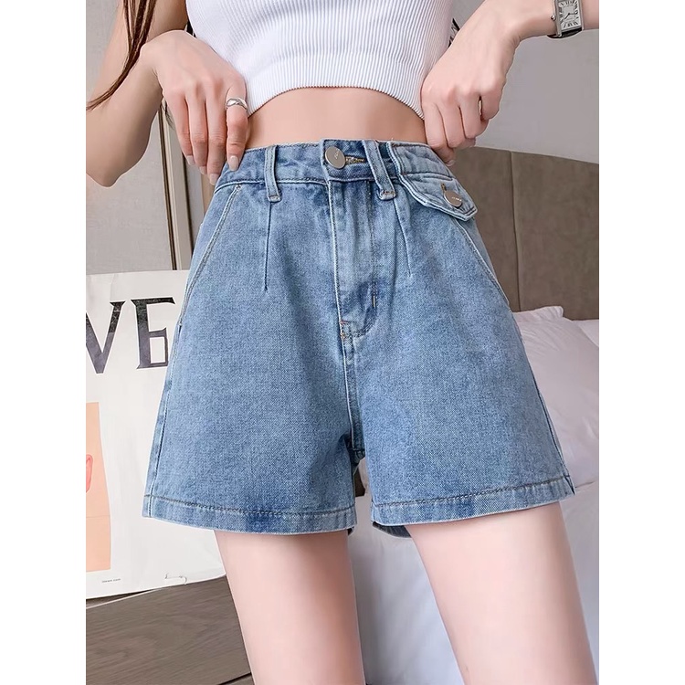 Quần Short Jeans Denim Xanh Nhạt Nữ Sogeum Quần Sooc Nắp Túi Cá Tính Phong Cách Hàn Quốc | BigBuy360 - bigbuy360.vn