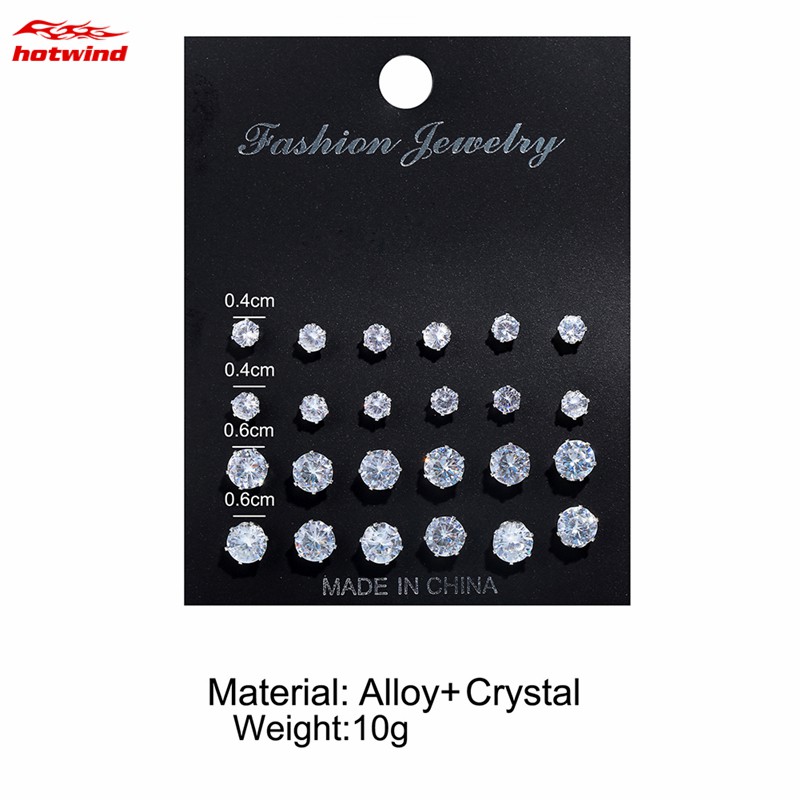 Set 12 Đôi Khuyên Tai Tròn Đính Đá Thời Trang Cho Nữ