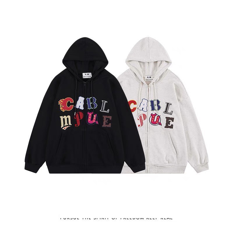 Áo khoác nỉ ngoại chữ Cabl nhiều màu [FREESHIP] Hoodie zip form rộng tay phồng kiểu thể thao đường phố peonyb unisex