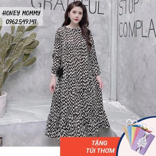 Váy Bầu Dáng Dài Họa Tiết Chấm Bi Váy Bầu Hè Công Sở Đi Làm HD4802 Honey Mommy Đầm Bầu Hè Công Sở Dáng Dài Xịn 👈