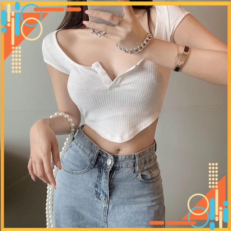 [Thế Giới Coptop] Áo Croptop Vạt Bầu Cúc Cài PC [Hàng Đẹp]