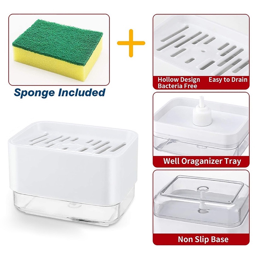 A - LIFE Bình Đựng Xà Phòng Rửa Chén Có Giá Đỡ Xốp 2 Trong 1 Cho Nhà Bếp