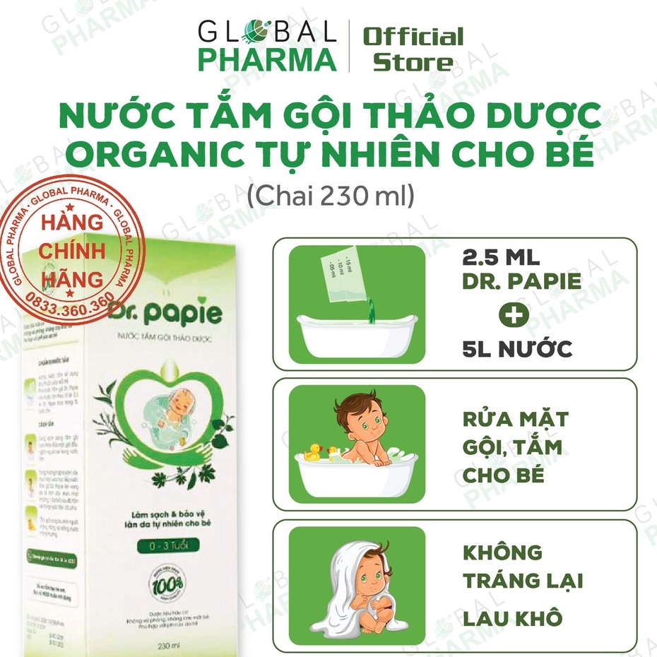 Nước tắm gội thảo dược Dr.Papie chống cảm cúm và rôm sảy, an toàn cho bé sơ sinh