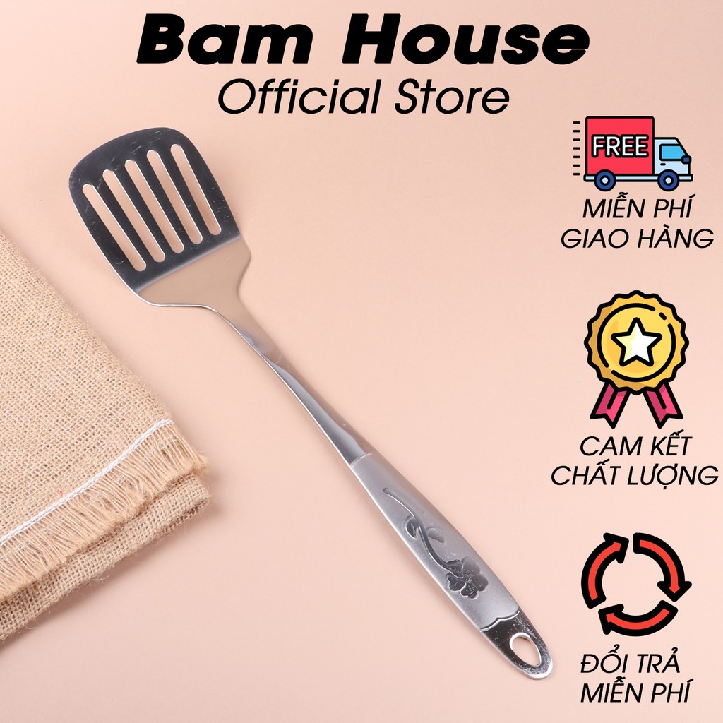 Xẻng lỗ lật chiên xào đồ ăn inox Bam House sáng bóng cao cấp XC07 - Gia dụng bếp