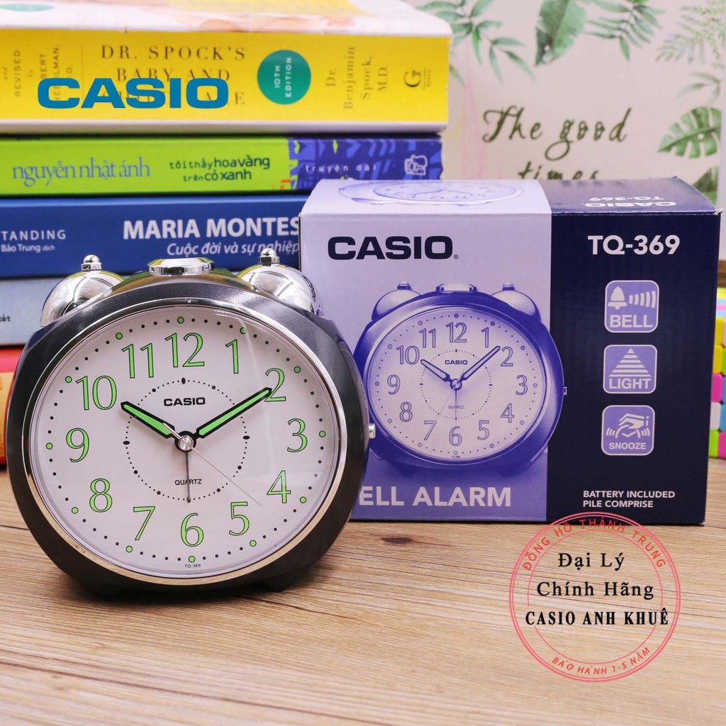 Đồng hồ để bàn Casio TQ-369-1DF có đèn chuông báo thức, dạ quang ( 11.6×13×9 cm )