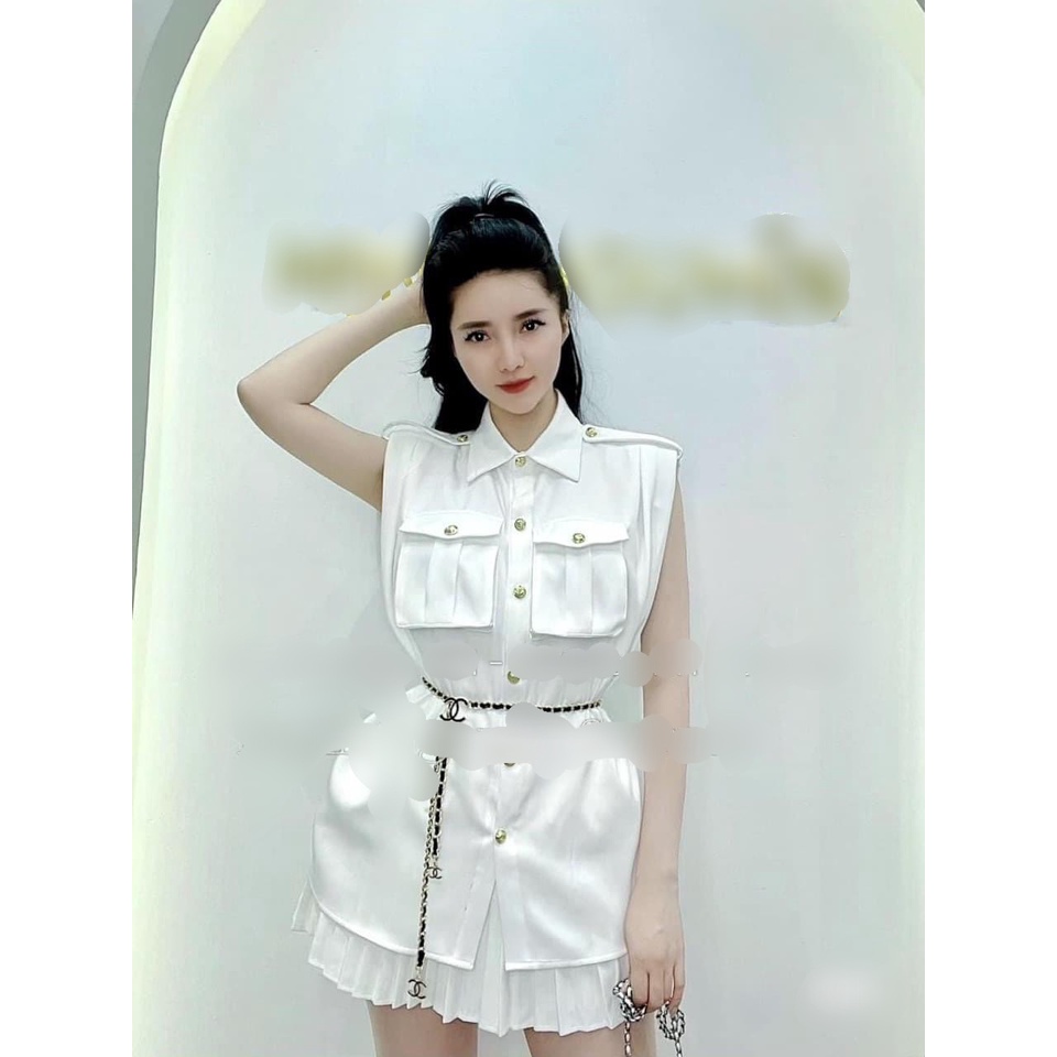 Sét váy kèm chân váy xếp ly 2 màu