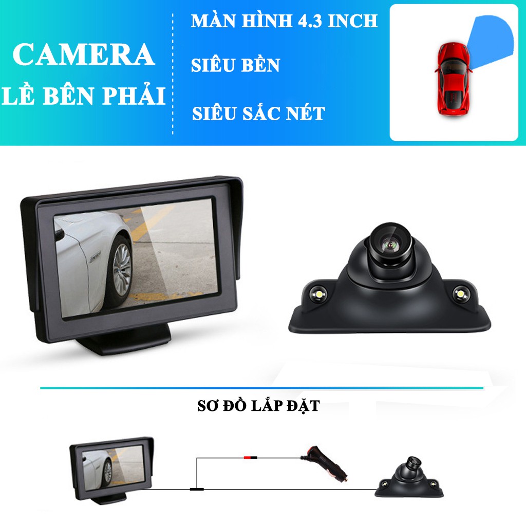 Camera Cặp Lề Ô Tô - Combo Màn Hình 4.3 LCD - Camera Căn Lề Không Cần Khoan Gương