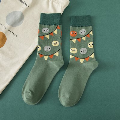 Tất nữ vớ nữ cổ cao chất liệu cotton mềm mại in họa tiết hoạt hình phong cách Hàn Quốc