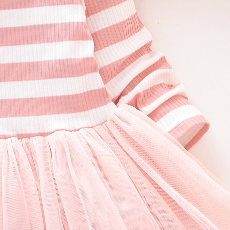 Đầm kẻ sọc phối lưới cho bé gái