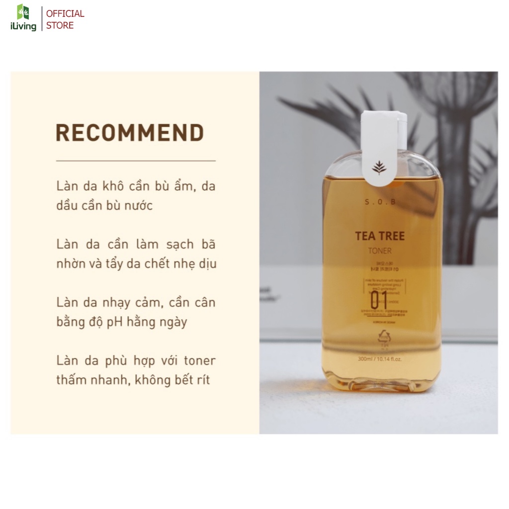 Toner cấp ẩm sáng da ngừa mụn S.O.B Tea Tree Toner ILIVING-SOBTN300