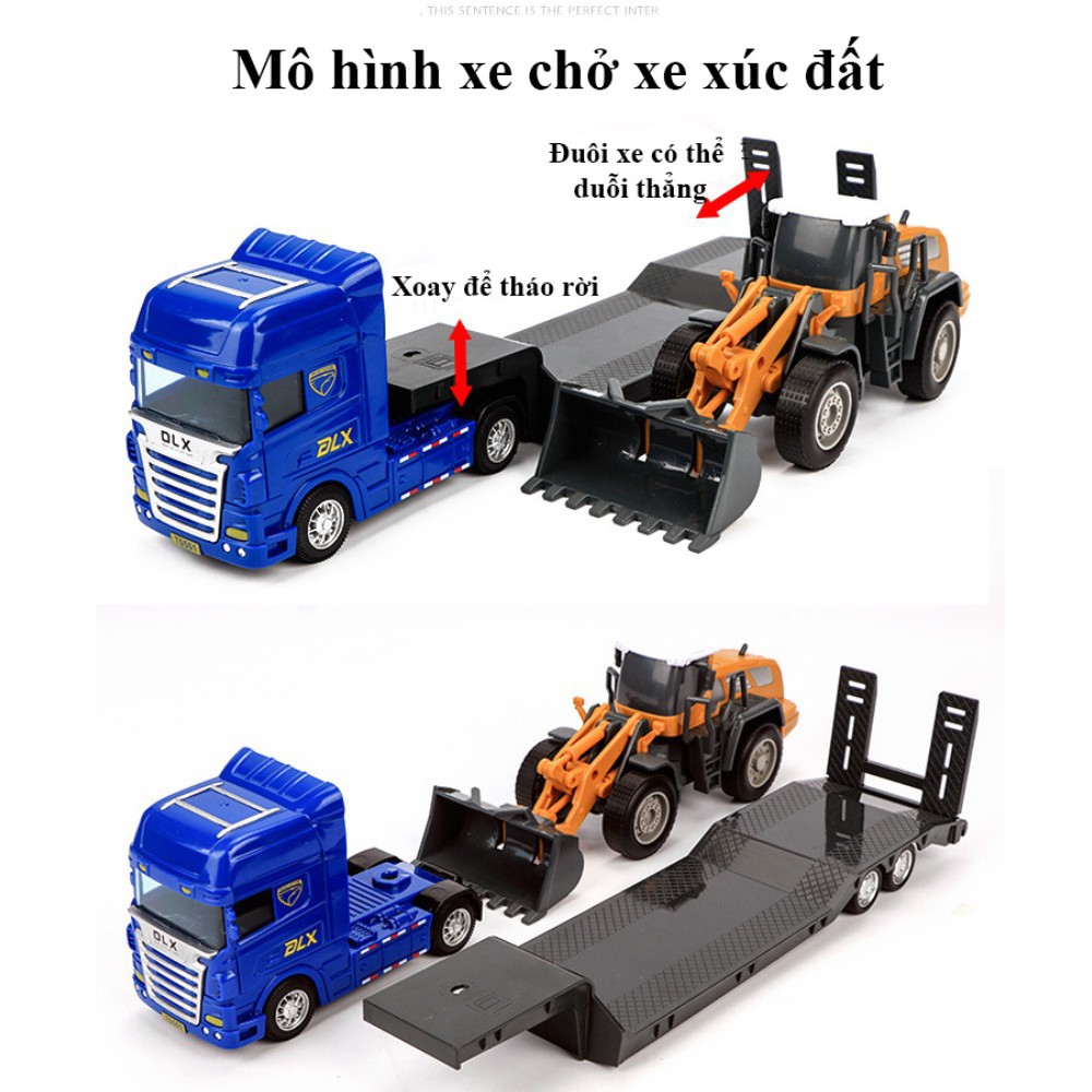 Xe ô tô đầu kéo chở xe xúc đất đồ chơi cho bé, TẶNG kèm 1 ô tô đồ chơi mini xinh xắn, chi tiết tinh tế, sắc sảo