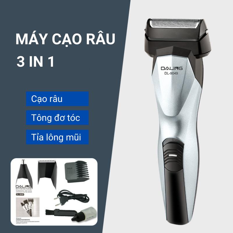 Máy cạo râu nam khô 3 trong 1 cạo khô cạo sát không rát kèm đầu tỉa lông mũi và tông đơ tóc DALING DL9049