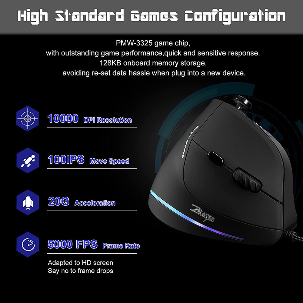 Jomaa Chuột Máy Tính Có Dây 5D 10000 DPI RGB Dùng Để Chơi Game