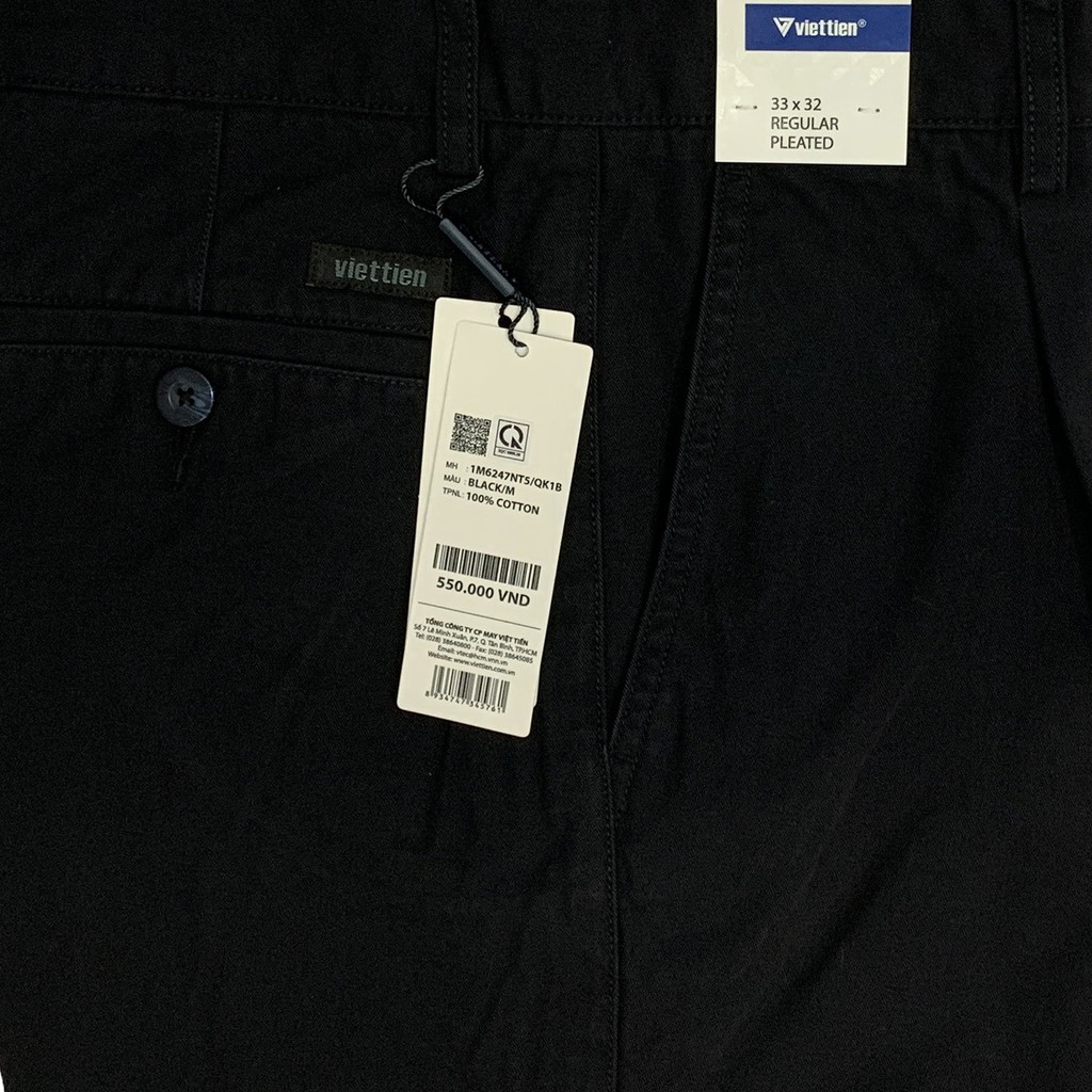 Viettien - Quần kaki có 1ly màu đen regular 6247