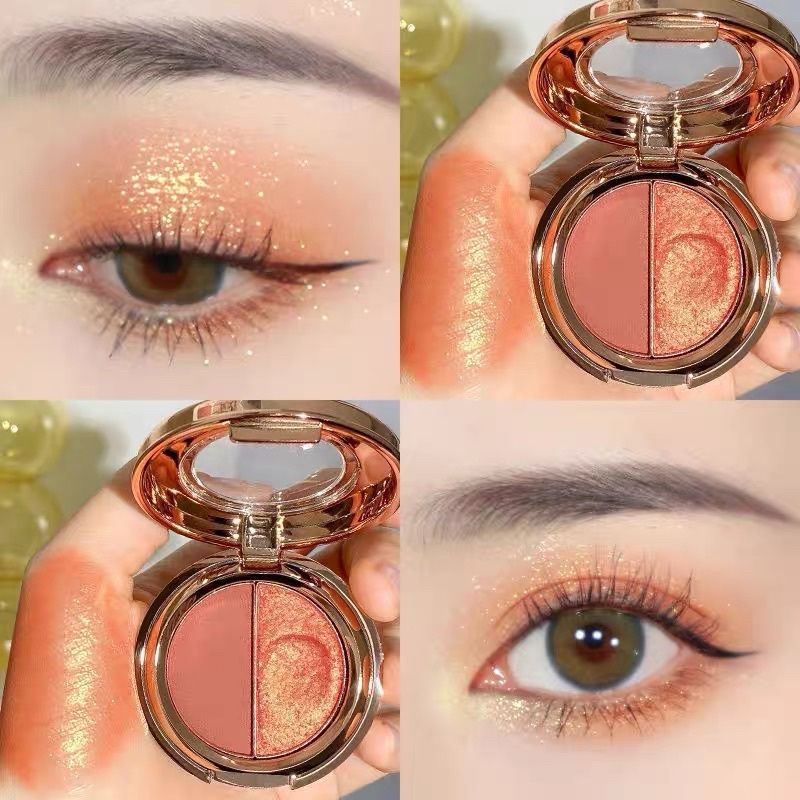 Bảng phấn mắt  Makeup Eyeshadow 2 ô nhũ và lì lên màu cực xinh