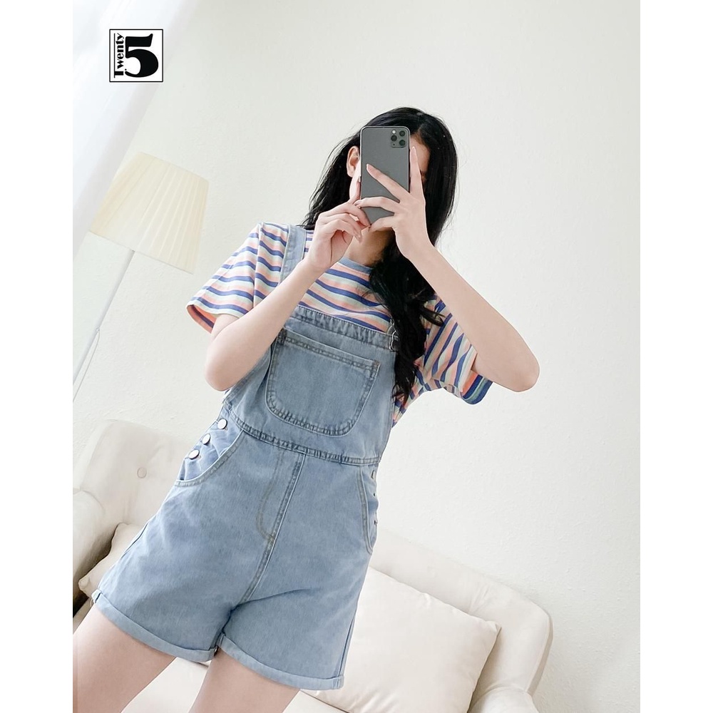 Quần yếm short jeans gập gấp năng động cúc gắn sườn Twentyfive 4178