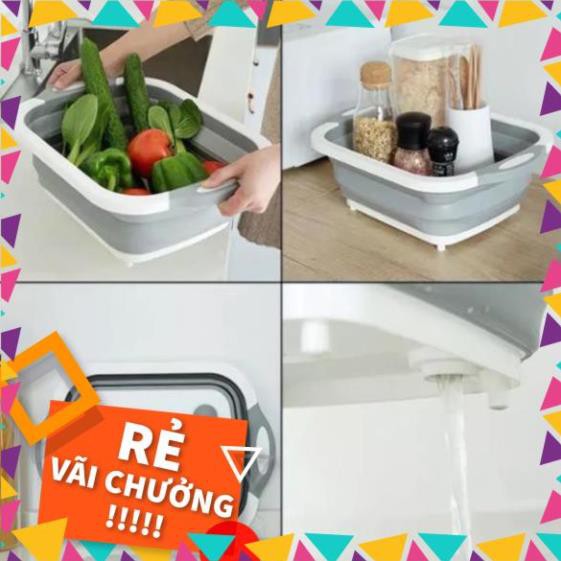 Chậu Gấp Gọn Kiêm Thớt Và Rổ Đựng Đa Năng Loại LỚN 3in1 Đa Năng Tiện Dụng