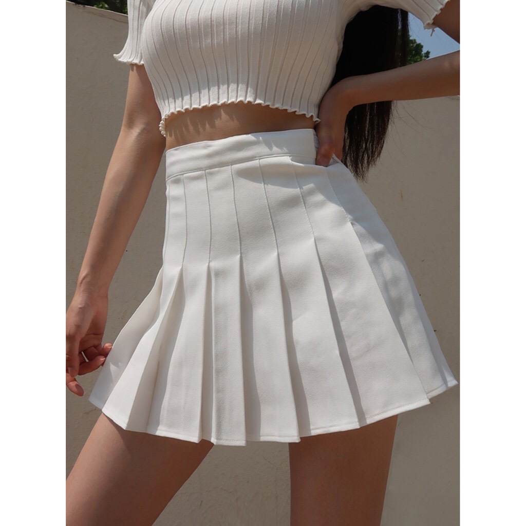 Chân váy tennis xếp li màu trắng đen xếp ly skirt cạp lưng cao ngắn chữ a phong cách ulzzang cv51