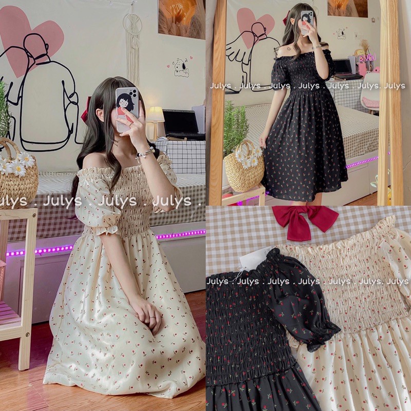 [Mã FAGREEN1505 giảm 10% tối đa 30K đơn 99K] Váy trễ vai chun ngực (ảnh thật shop chụp kèm video)