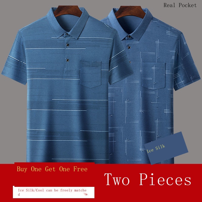Áo polo Tay Ngắn Màu Trơn Bằng Lụa Lạnh Khô Nhanh Thời Trang Mùa Hè Hàng Mới Dành Cho Bạn Nam Trung Niên