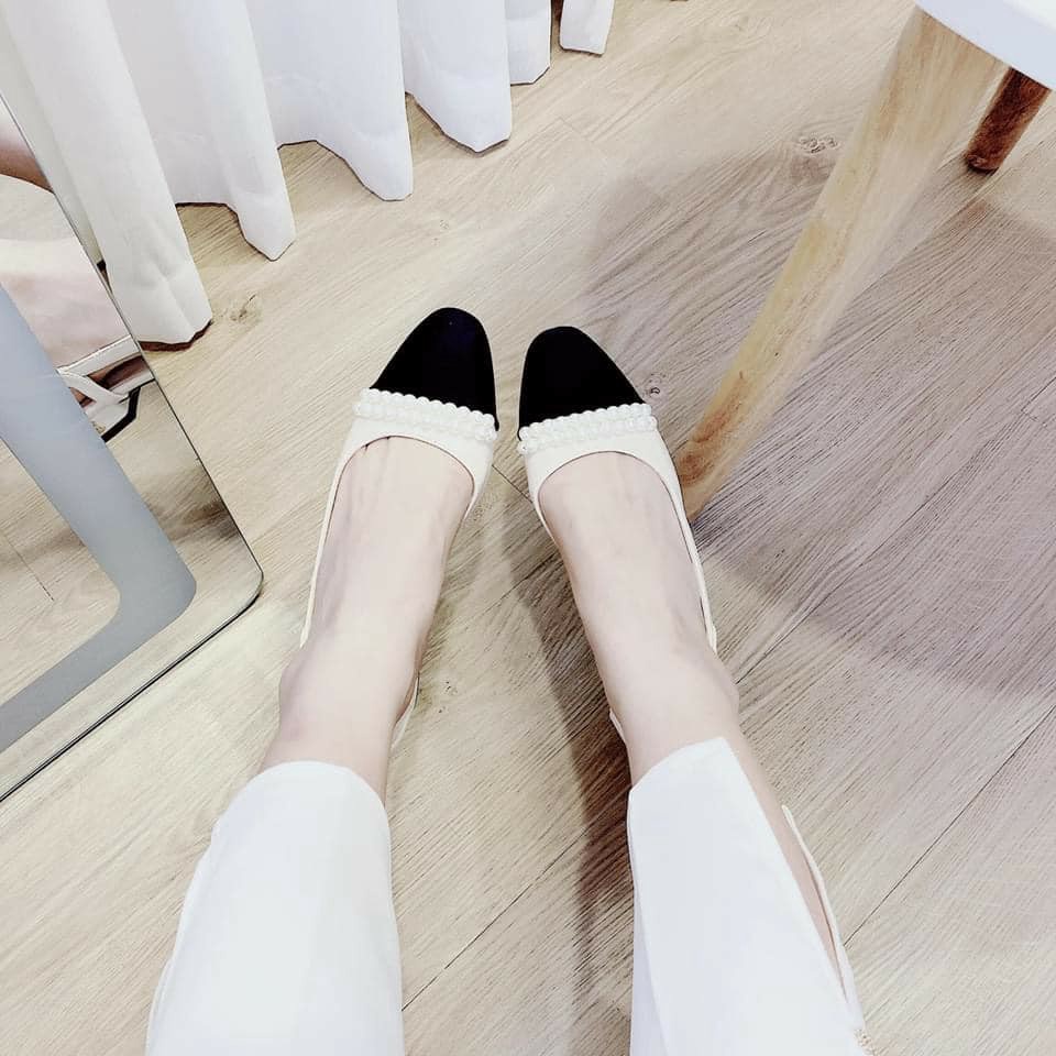 Giày cao gót Sandal 2 Phân Quai Cài Mũi chuỗi Ngọc Sang Chảnh X6