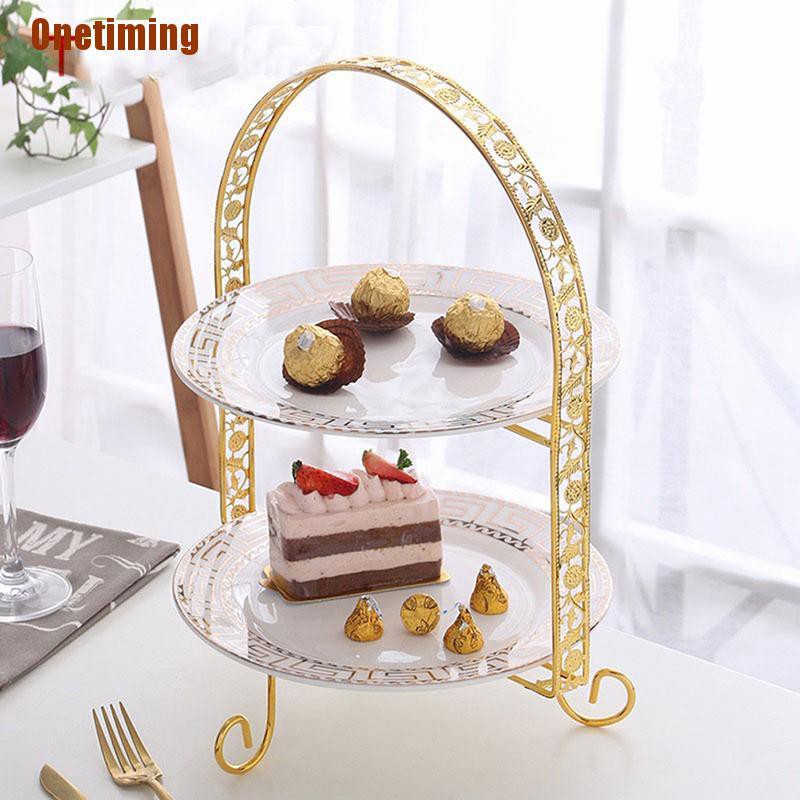 Giá Đỡ Bánh Kem Tráng Miệng Hai Tầng Bằng Kim Loại Màu Vàng Dùng Trang Trí Tiệc