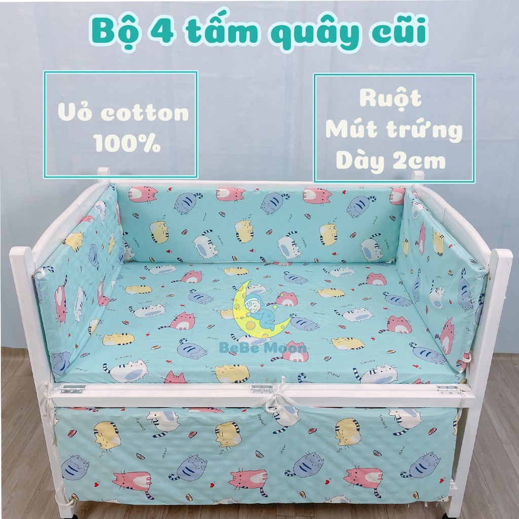 Combo 3 Sản Phẩm Đệm Bông Ép-Ga Chun Bọc Đệm Cũi-Bộ 4 Tấm Quây Cho Cũi Made In Việt Nam