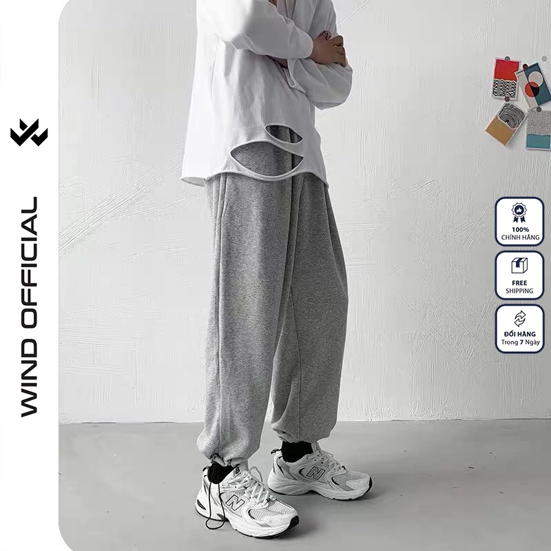 Quần jogger ống rộng WIND unisex Bó Chun dây rút basic track pants nam nữ oversize | BigBuy360 - bigbuy360.vn