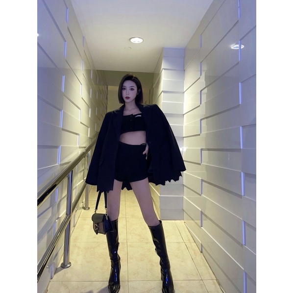 BOOTS DA BÓNG ĐEN CỔ CAO ĐẾ VUÔNG 7CM