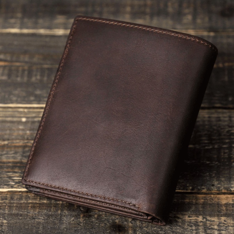 Youyo Ví Ngắn Gập Ba Bằng Da Bò Có Ngăn Đựng Thẻ Tín Dụng RFID Chống Trộm Vintage Cho Nam