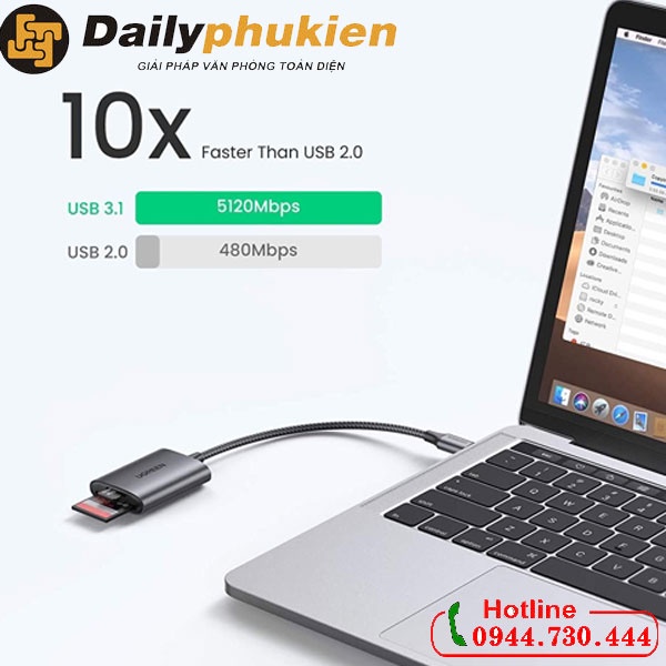 Đầu đọc thẻ SD/TF chuẩn USB 3.1 Ugreen 80888 dailyphukien