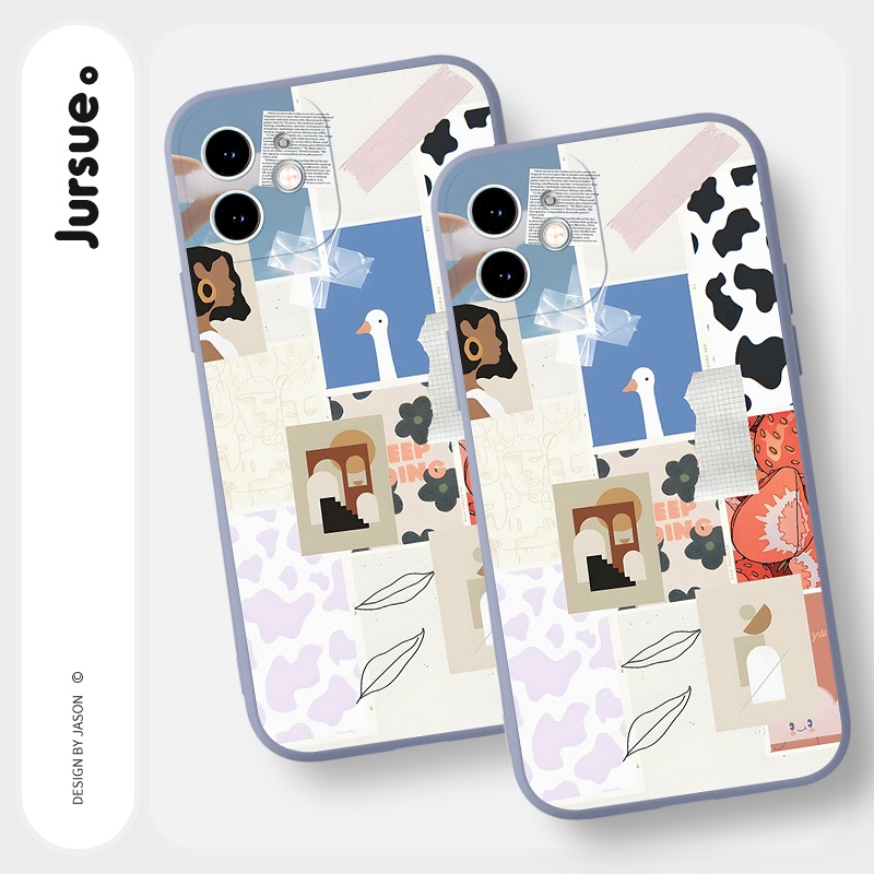 Ốp lưng JURSUE mềm viền vuông hình dễ thương đẹp cho iPhone 13 12 11 Pro Max SE 2020 X XR XS 8 7 ip 6S 6 Plus Y2078