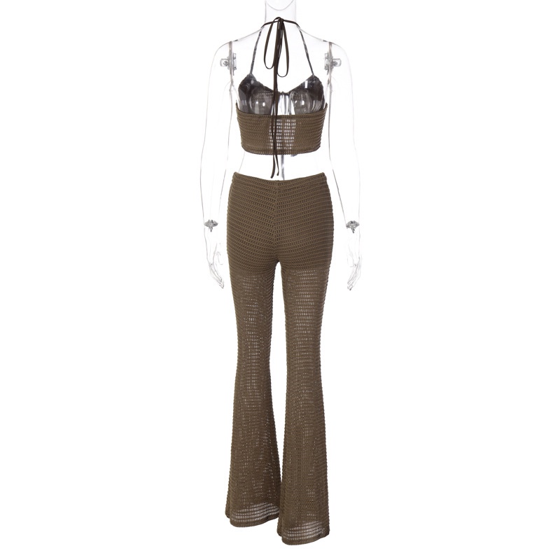 Set Áo Xẻ Tà Cột Dây + Quần Dài Ống Rộng Lưng Cao Thời Trang Cho Nữ