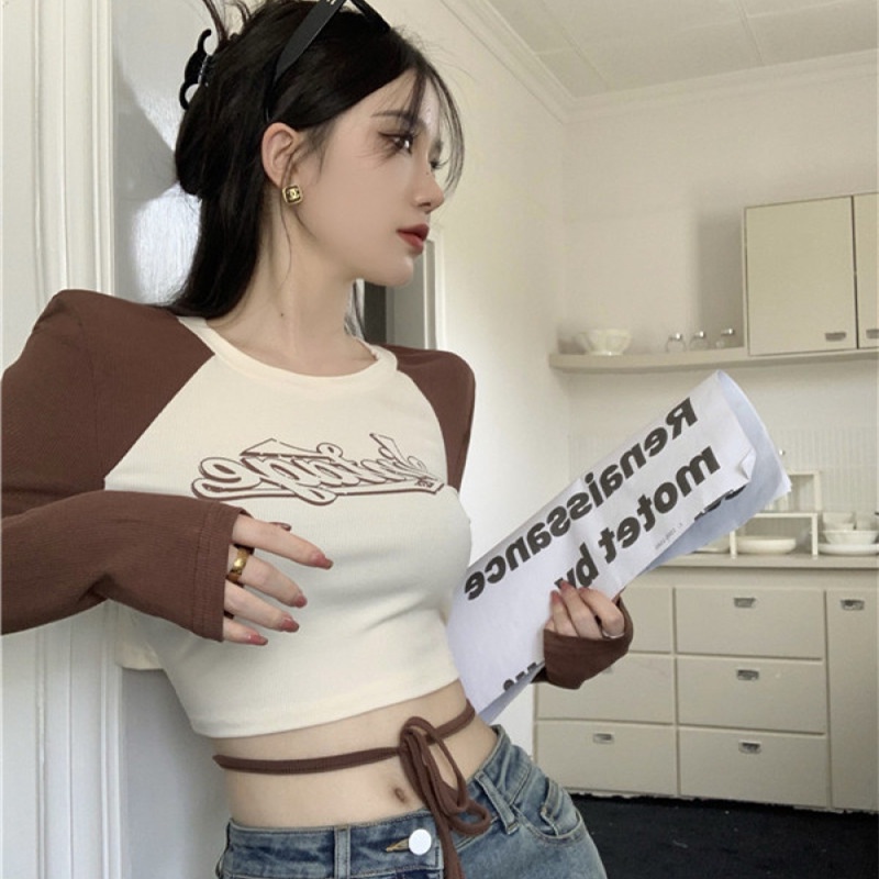 Áo Thun Lửng Tay Dài Dáng Ôm Thời Trang Dành Cho Nữ