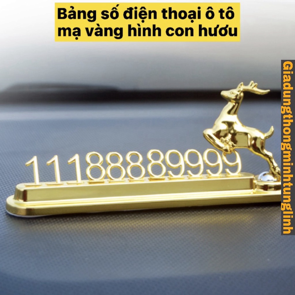 Bảng Số taplo xe con - Bảng Số Mạ Vàng Hình Con Hươu Sóc Gắn phía trên mặt Taplo xe ô tô xây đắp Sang Chảnh