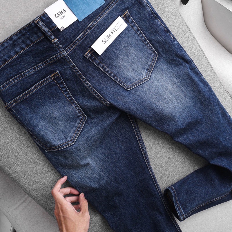 Quần Jean nam ống ôm ZR xanh wax xuất dư - co giãn Hải An Jeans