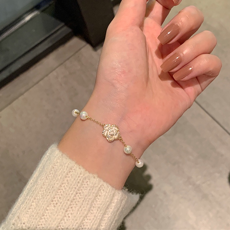 Phong cách Hàn Quốc Nữ Mạ vàng Vòng tay đính hạt Ngọc trai