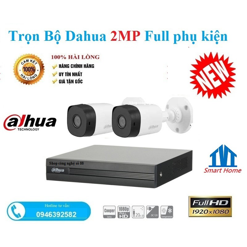 Trọn Bộ 2 Camera Dahua 2MP Full Phụ Kiện tự lắp đặt tại nhà được