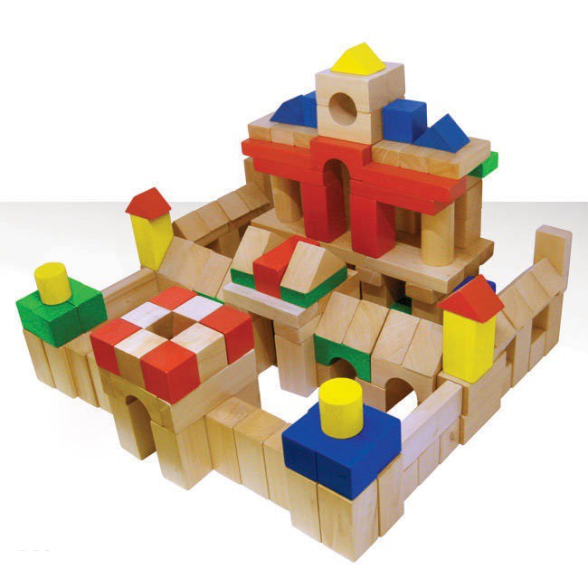 Bộ khối 100 chi tiết màu đồ chơi xếp hình gỗ khối lớn cho bé an toàn Việt Nam, giáo cụ mầm non