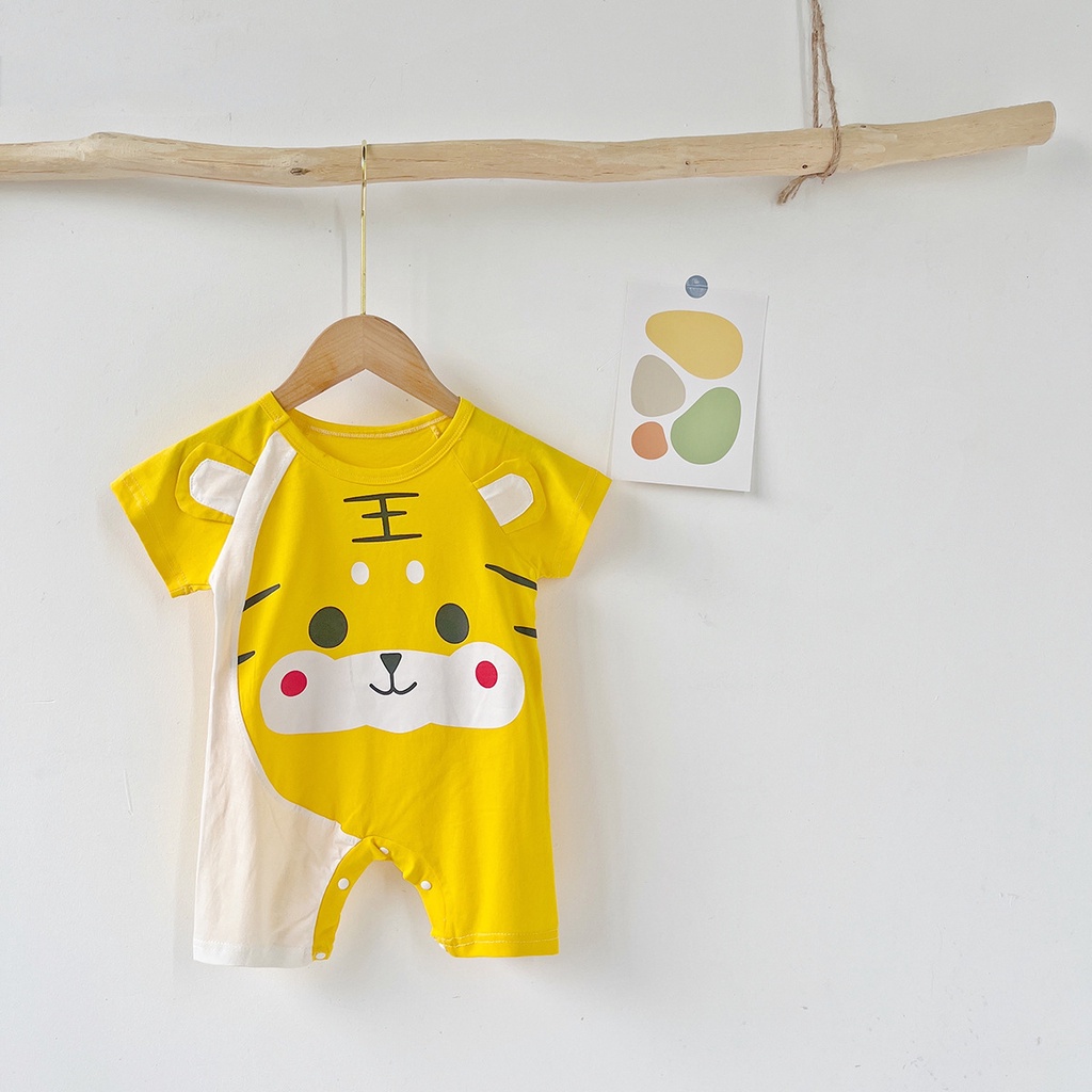 Bộ Áo Liền Quần Tay Ngắn Chất Liệu Cotton In Họa Tiết Hoạt Hình Dễ Thương Thời Trang Mùa Hè Cho