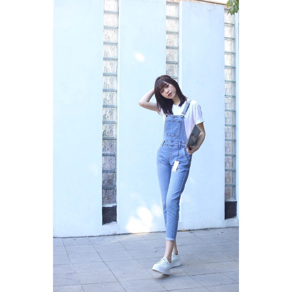 Quần yếm jeans cho cô nàng năng động - kiểu trơn