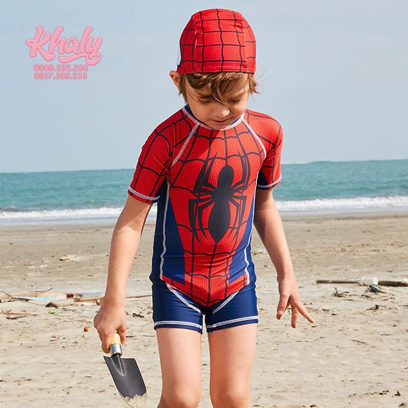 Đồ bơi , đồ lặn liền thân trẻ em tặng kèm nón bơi hình logo người nhện Spiderman cho bé trai còn đủ 4 size 81NDBSPMXDO