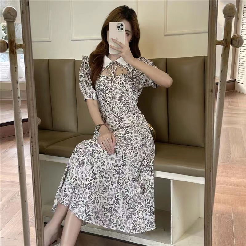 Đầm Chữ a Tay Phồng Họa Tiết Hoa Ngọt Ngào Thời Trang Cho Nữ