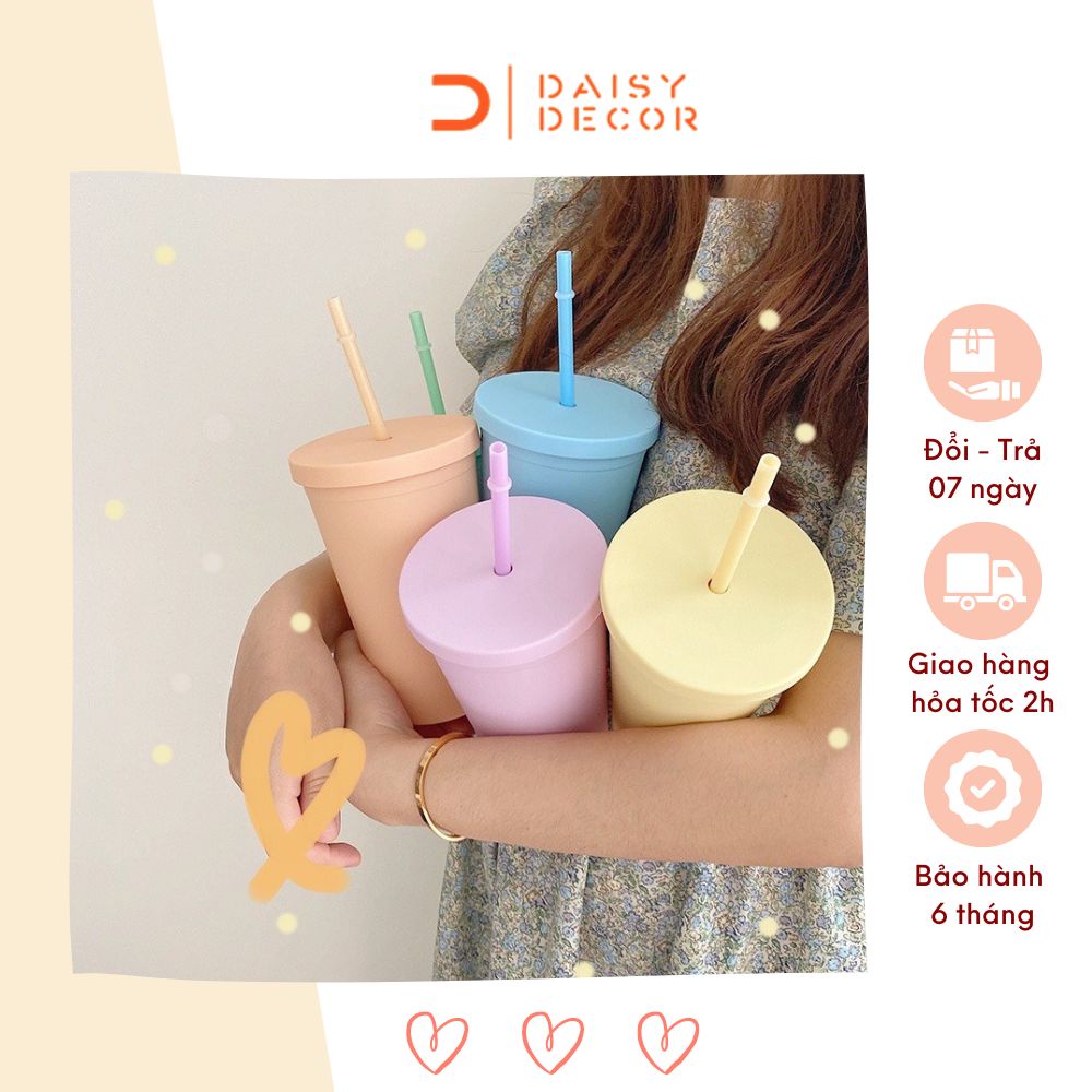 Bình nước có ống hút bình đựng nước cầm tay nhiều màu macaron phong cách học sinh sinh viên dễ thương