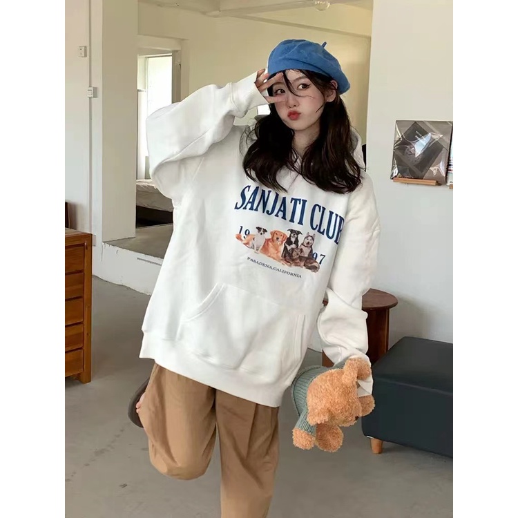 NRVP Áo Hoodie Tay Dài Oversize In Họa Tiết Phong Cách Hàn Quốc Kiểu Mới Cho Nam / Nữ