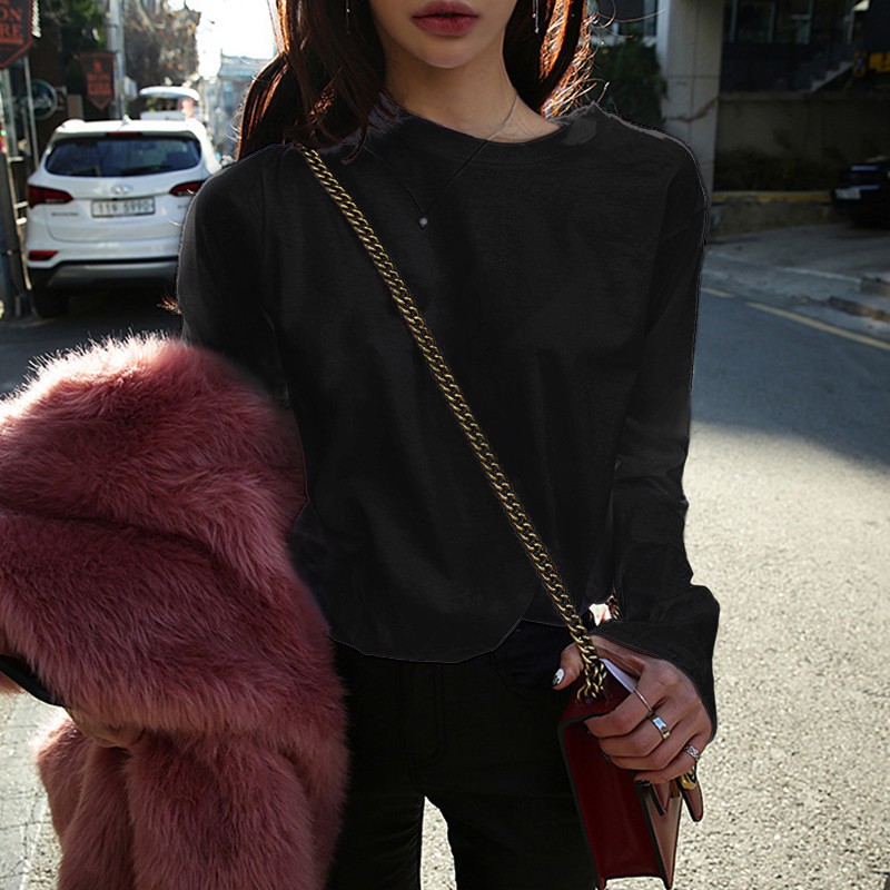 Áo thun dài tay Ulzzang áo phông trơn màu trắng áo dài tay nữ | BigBuy360 - bigbuy360.vn