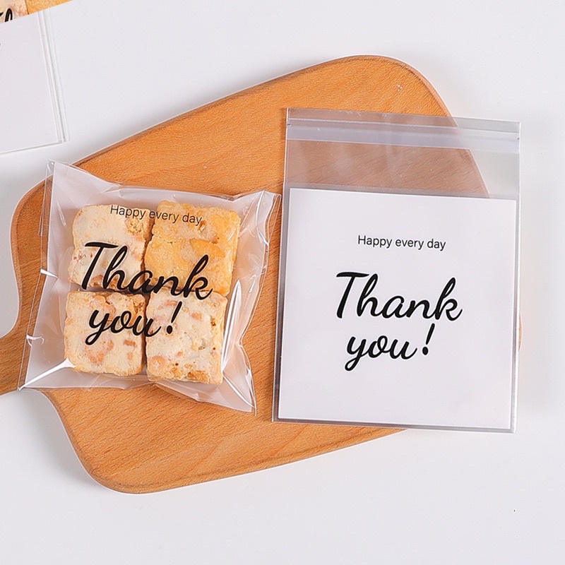 Set 100 túi đựng bánh cookie, quà tặng Thank you size 10 x 10 cm
