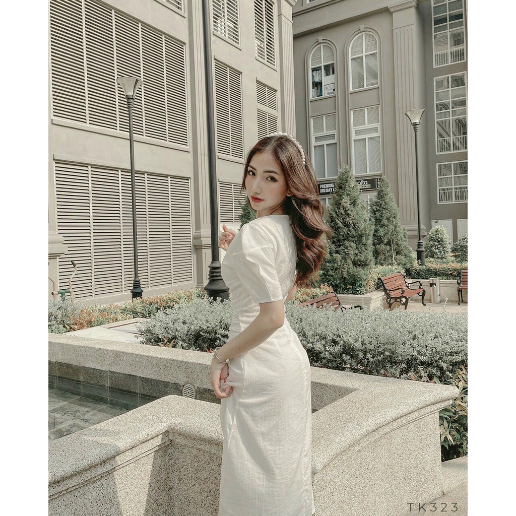 Váy đầm nữ - vintage nữ tiểu thư dạo phố linen - trắng nude | BigBuy360 - bigbuy360.vn